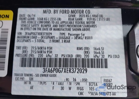 2014 Ford Fusion S from USA, damaged, VIN 3FA6P0G7XER372029